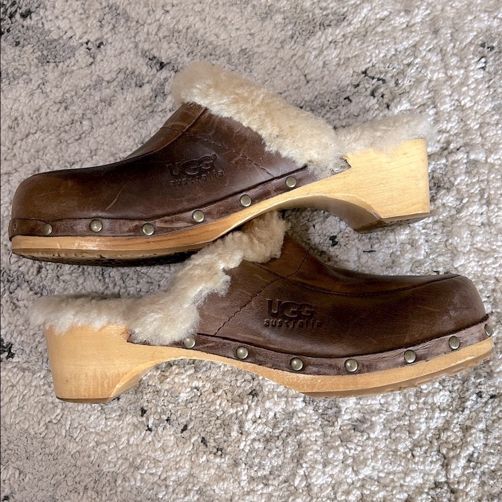 UGG Kalie Brown Leather Clogs